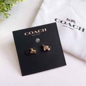 Coach Gold Horse and Carriage Stud Earrings
